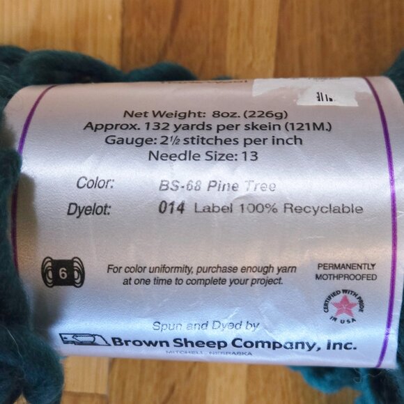 Brown Sheep Burly Spun 100% Wool Yarn Pine Tree 1 Skein - Picture 2 of 3
